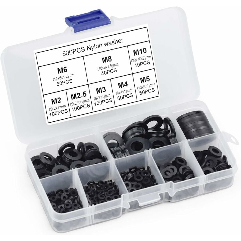 500 pcs Black Plastic Washers Lock Washers Fasteners, Self-Locking Washer Assortment Mechanical Washer M2.5 V1188-MS-227-0907