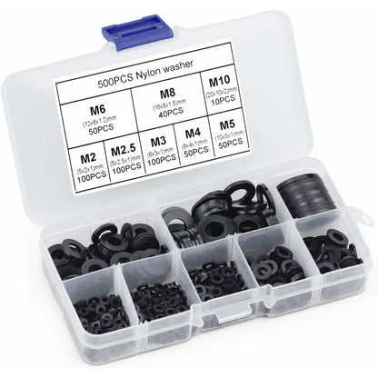 500 pcs Black Plastic Washers Lock Washers Fasteners, Self-Locking Washer Assortment Mechanical Washer M2.5 V1188-MS-227-0907