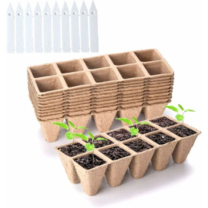 10 Pack Peat Pots, 100 Cells Biodegradable Seedling Starter Kit For Indoor Outdoor, Includes 10 Plastic Plant V1188-MS-227-0911