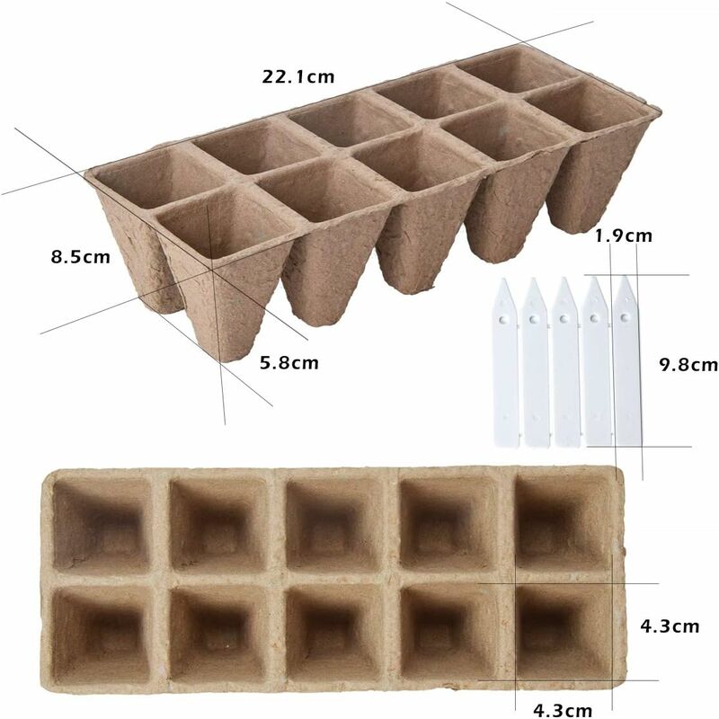 10 Pack Peat Pots, 100 Cells Biodegradable Seedling Starter Kit For Indoor Outdoor, Includes 10 Plastic Plant V1188-MS-227-0911