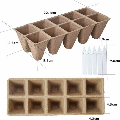 10 Pack Peat Pots, 100 Cells Biodegradable Seedling Starter Kit For Indoor Outdoor, Includes 10 Plastic Plant V1188-MS-227-0911