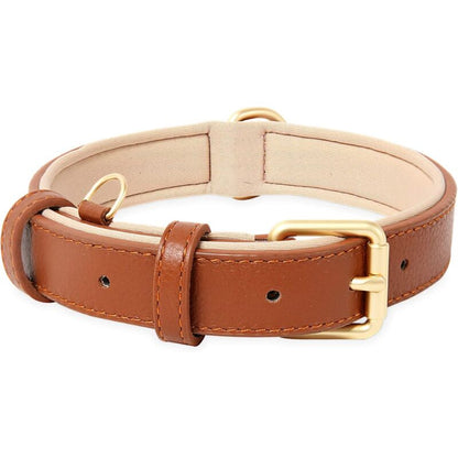 Leather Dog Collar, Adjustable Dog Collar Soft Padded Leather Cushion For Small, Medium Or Large Dogs, Brown, V1188-MS-227-0915