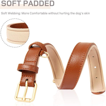 Leather Dog Collar, Adjustable Dog Collar Soft Padded Leather Cushion For Small, Medium Or Large Dogs, Brown, V1188-MS-227-0915