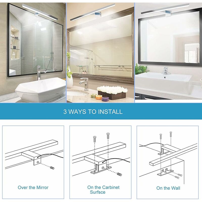 Bathroom Mirror Light 30Cm LED 6W 230 Volt Bathroom Mirror Light 6000K Full Aluminum 3In1 Bathroom Mirror V1188-MS-227-0925