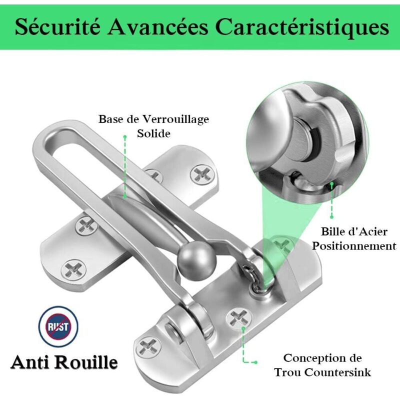 2Pack Security Door Lock Steel Window Guard Lock Entry Door Without Chain Lock Latch For Window Door V1188-MS-227-0930