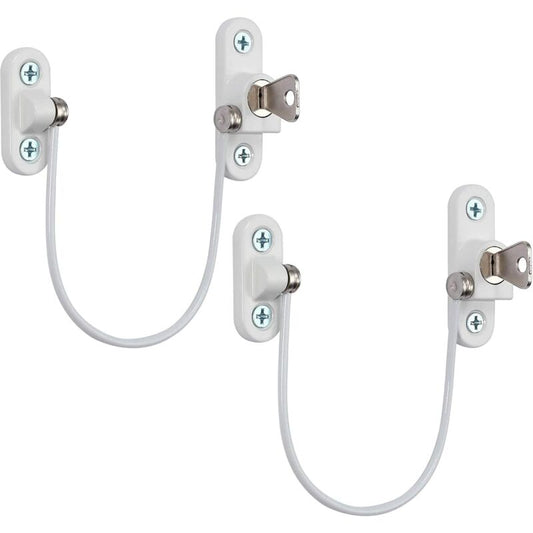 Security Lock Furniture Door Window-2 pcs With Key White Cable Restrictor 190Mm-Baby Child Safety Cable V1188-MS-227-0953