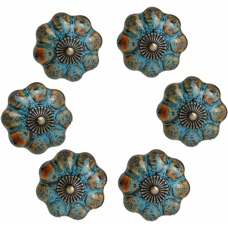 6 pcs Ceramic Glazed Door Handles For Cabinets, Bathrooms, Wardrobes, Drawers (Blue) V1188-MS-227-0959