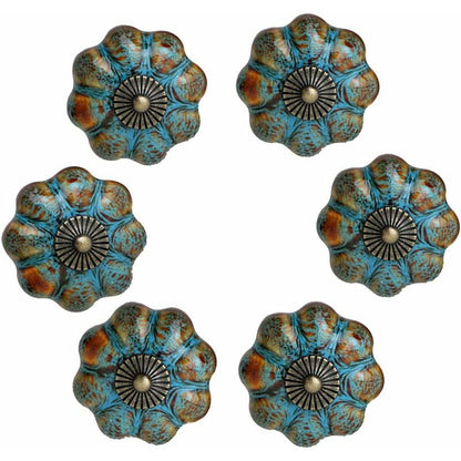 6 pcs Ceramic Glazed Door Handles For Cabinets, Bathrooms, Wardrobes, Drawers (Blue) V1188-MS-227-0959