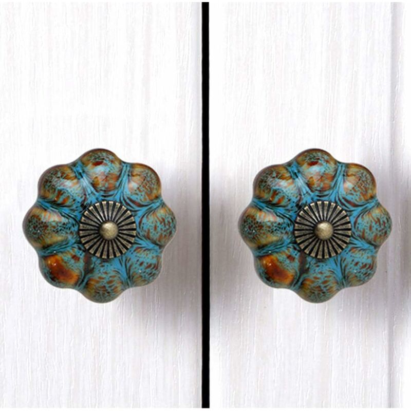 6 pcs Ceramic Glazed Door Handles For Cabinets, Bathrooms, Wardrobes, Drawers (Blue) V1188-MS-227-0959