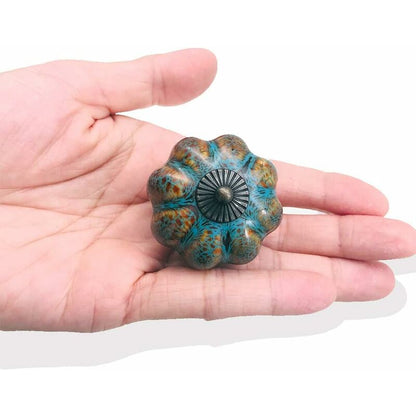 6 pcs Ceramic Glazed Door Handles For Cabinets, Bathrooms, Wardrobes, Drawers (Blue) V1188-MS-227-0959