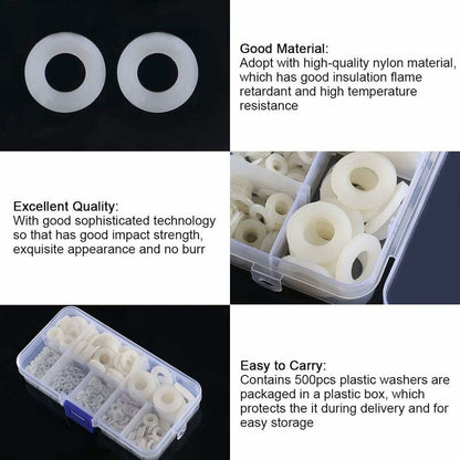 Nylon Washer Plastic Spacer M2.5 M3 M4 M5 M6 M8 M10 Flat Washer ROund 520 pcs V1188-MS-227-0962