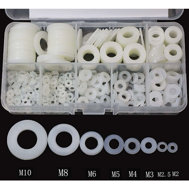 Nylon Washer Plastic Spacer M2.5 M3 M4 M5 M6 M8 M10 Flat Washer ROund 520 pcs V1188-MS-227-0962