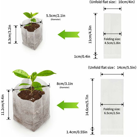200 pcs Biodegradable Non-Woven Fabric Plant Grow Bags Seedling Grow Bags (14 X 16Cm + 10 X 12Cm) V1188-MS-227-0971