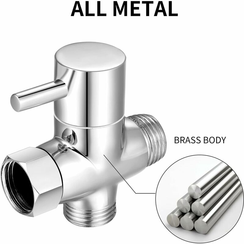 3-Way Valve G1/2", Solid Brass 3-Way Valve, Hand Shower Set, Universal Accessories V1188-MS-227-0979