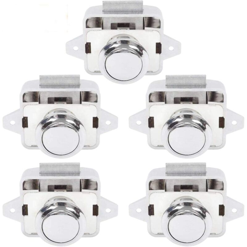 Push Button Camper - Lock Latch Door Closer Cupboard Knob For Rv Motorhome Caravan 5 pcs Silver V1188-MS-227-1006