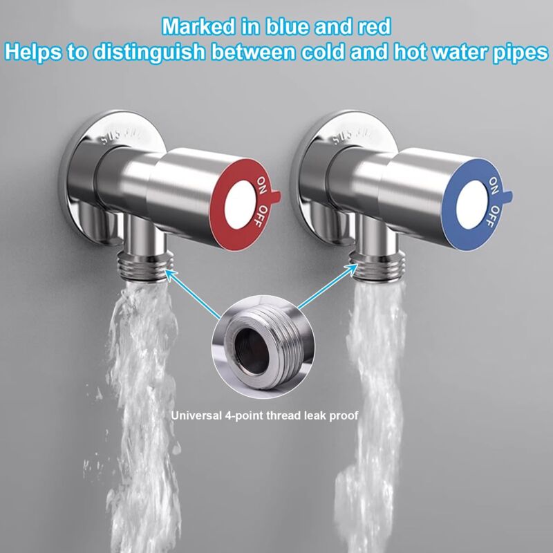 2 pcs Stainless Steel Faucet Angle Valve 1/2' Angle Valve Angle Control Valve For Bathroom, Kitchen, Toilet V1188-MS-227-1021
