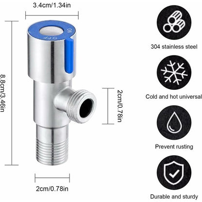 2 pcs Stainless Steel Faucet Angle Valve 1/2' Angle Valve Angle Control Valve For Bathroom, Kitchen, Toilet V1188-MS-227-1021