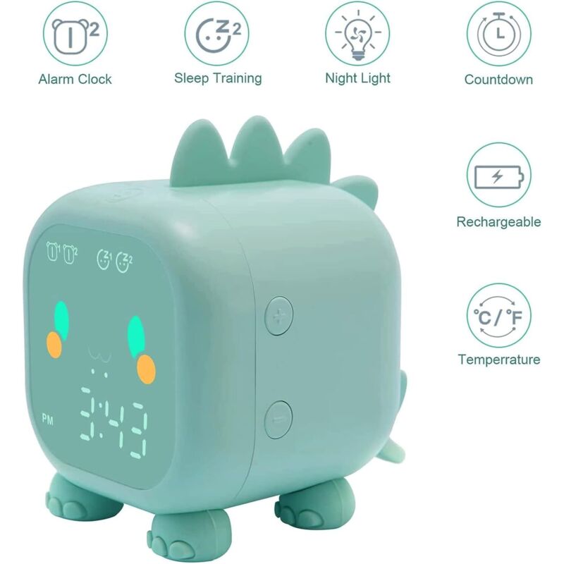 Cute Kids Alarm Clock, Multifunctional Adjustable Night Light Countdown Snooze Voice Control Rechargeable V1188-MS-227-1023