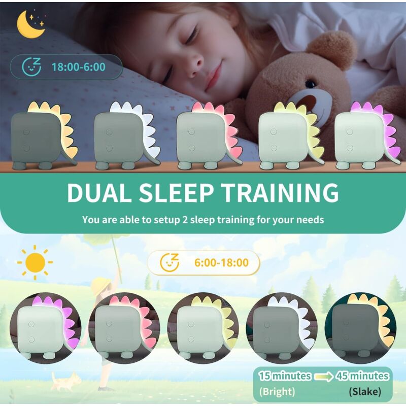 Cute Kids Alarm Clock, Multifunctional Adjustable Night Light Countdown Snooze Voice Control Rechargeable V1188-MS-227-1023