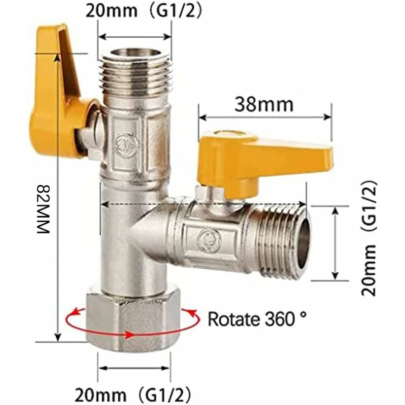 Brass Three Way Valve, Brass Three Way Shower Valve, Brass Three Way Valve, T Connection, Kitchen Or Bathroom V1188-MS-227-1026