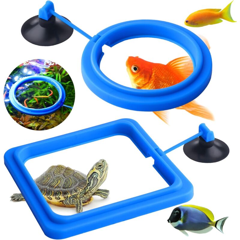 2 pcs Fish Feeding Rings Aquarium Feeder Food Feeding Ring For Guppy Betta Goldfish Blue V1188-MS-227-1033