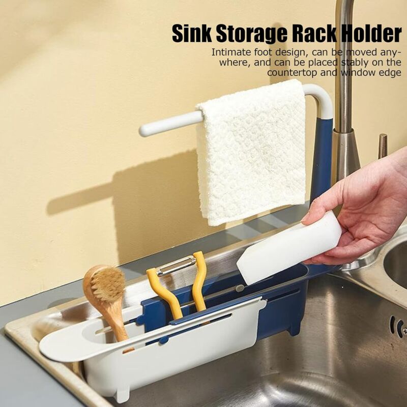 Sink Rack, Kitchen Sink Sponge Holder Telescopic Sink Storage Rack Freely Large Capacity Pp Expandable Sink V1188-MS-227-1035