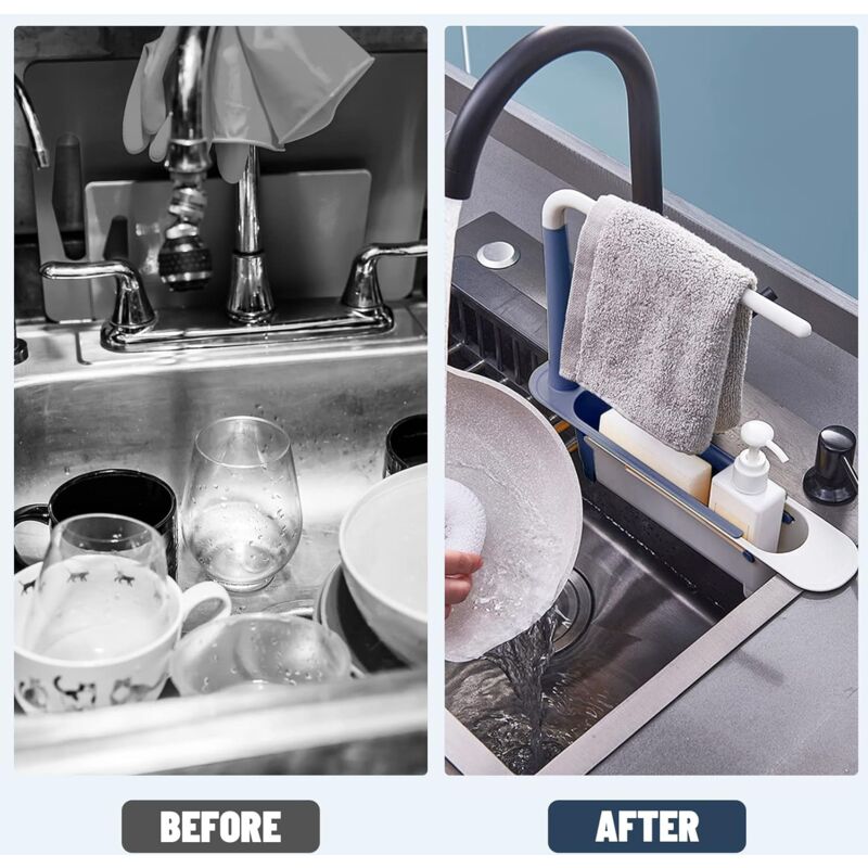 Sink Rack, Kitchen Sink Sponge Holder Telescopic Sink Storage Rack Freely Large Capacity Pp Expandable Sink V1188-MS-227-1035