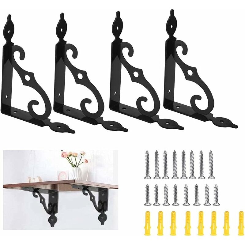 4 pcs Triangle Shelf Brackets Black Shelf Bracket Iron Wall Shelf Bracket Heavy Duty Shelf Brackets Wall V1188-MS-227-1045