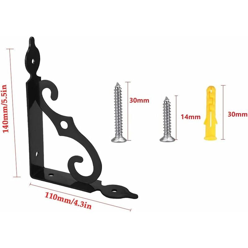 4 pcs Triangle Shelf Brackets Black Shelf Bracket Iron Wall Shelf Bracket Heavy Duty Shelf Brackets Wall V1188-MS-227-1045
