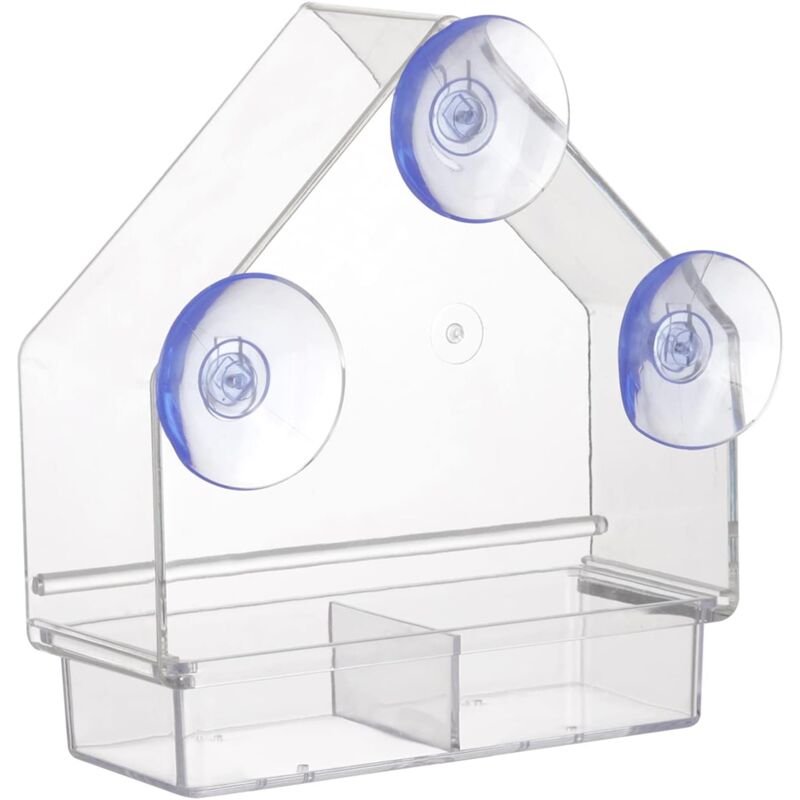 Clear Bird Feeder With Super Strong Suction Cups Removable Tray Refillable Weatherproof V1188-MS-227-1048