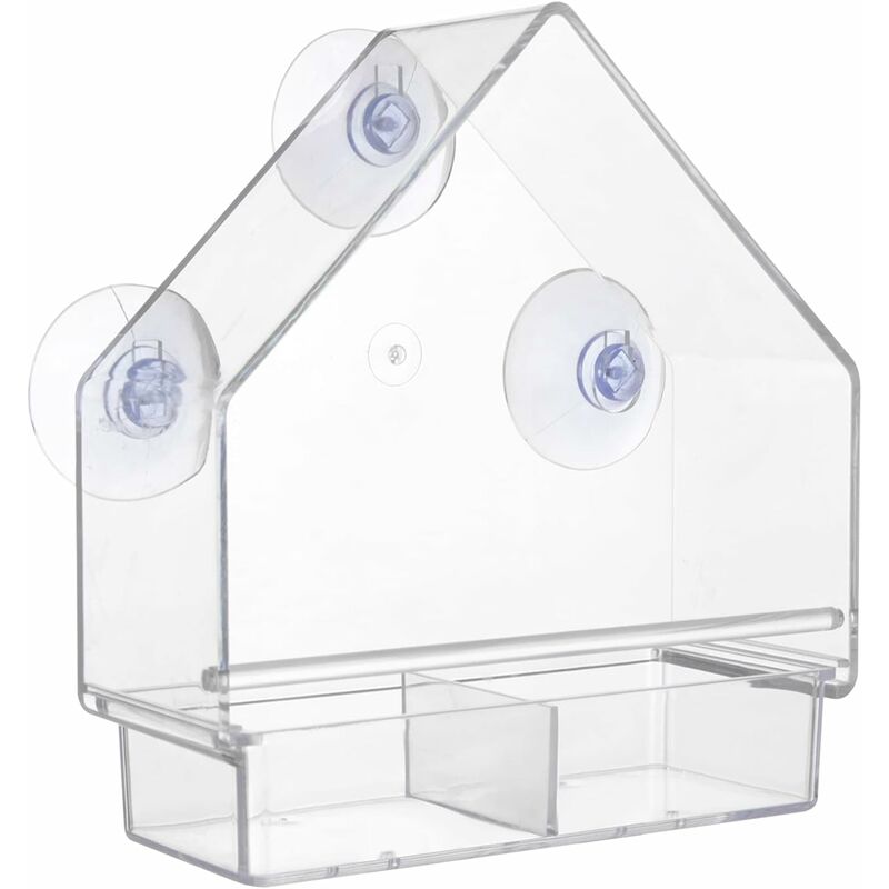 Clear Bird Feeder With Super Strong Suction Cups Removable Tray Refillable Weatherproof V1188-MS-227-1048