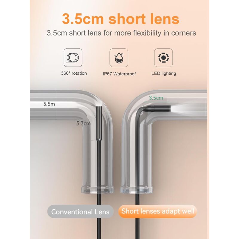 Endoscope Camera, 1080P Hd Endoscope, 2.4 Inch Ips Screen Pipe Inspection Camera, Ip67 Waterproof Camera, 5M V1188-MS-227-1049
