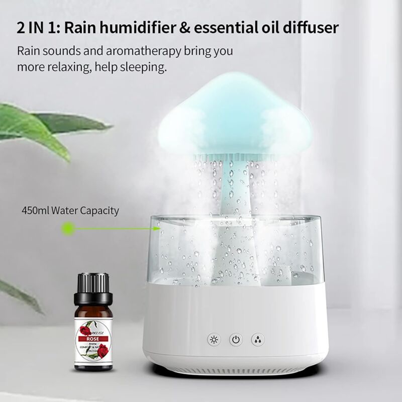 Rain Cloud Humidifier, Essential Oil Diffuser, Cute Mushroom Night Light With 7 Color Changing, Desktop V1188-MS-227-1055