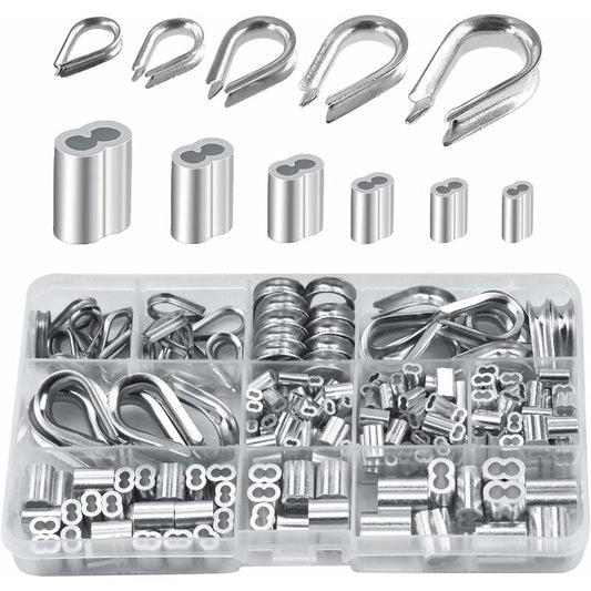 250 pcs 6 Sizes Aluminum Wire ROpe Thimbles Assortment Double Barrel Sleeves & 5 Size Thimbles For Wire ROpe V1188-MS-227-1058