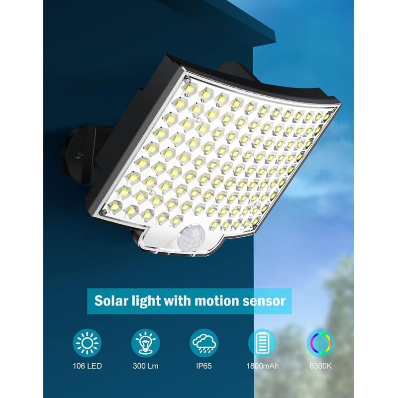 106 LED Solar Lights Outdoor With Motion Sensor, Ip65 Waterproof, 120 degrees Lighting Angle, Solar Wall V1188-MS-227-1061