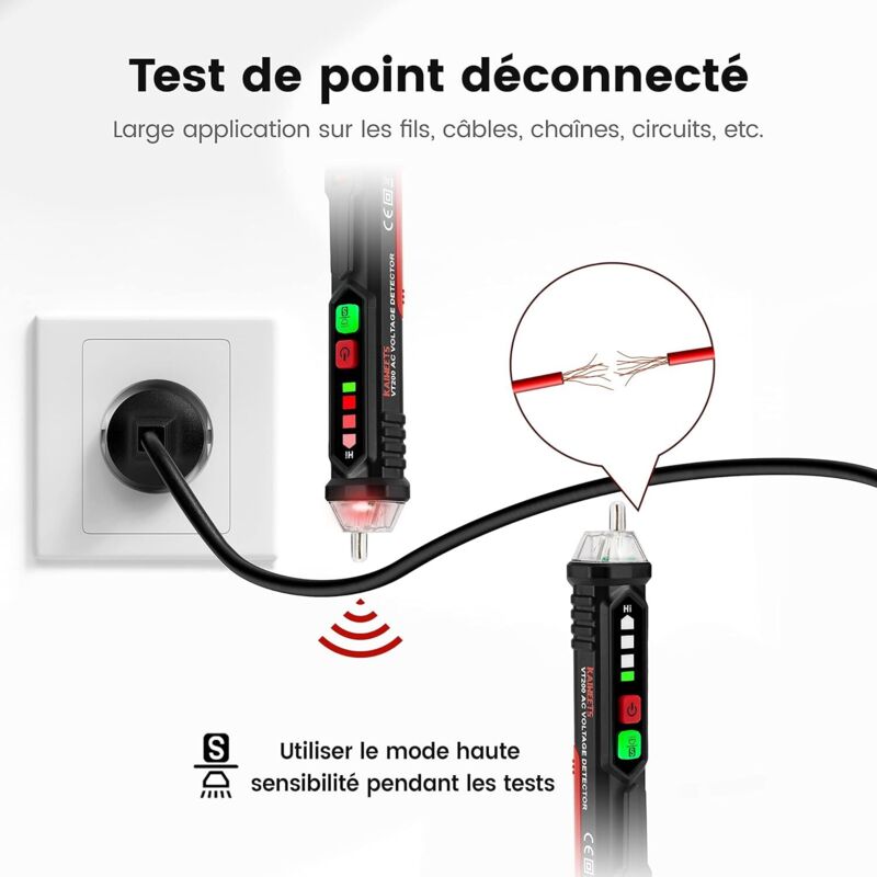 Non-Contact Voltage Detector, Voltage Tester With Adjustable Sensitivity Non-Contact Voltage/Phase Tester, V1188-MS-227-1063