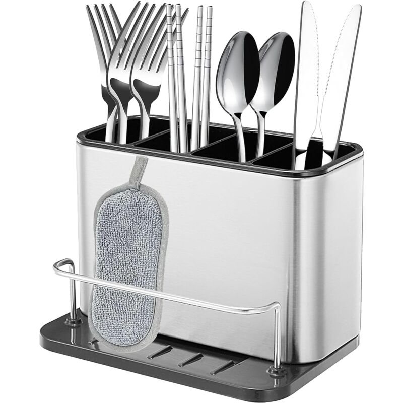 Cutlery Drainer, Fork Spoon Organizer Rack With 4 Compartments With Drainer, For Knife And Fork, Spoon, Sink V1188-MS-227-1068
