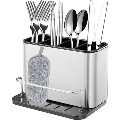 Cutlery Drainer, Fork Spoon Organizer Rack With 4 Compartments With Drainer, For Knife And Fork, Spoon, Sink V1188-MS-227-1068
