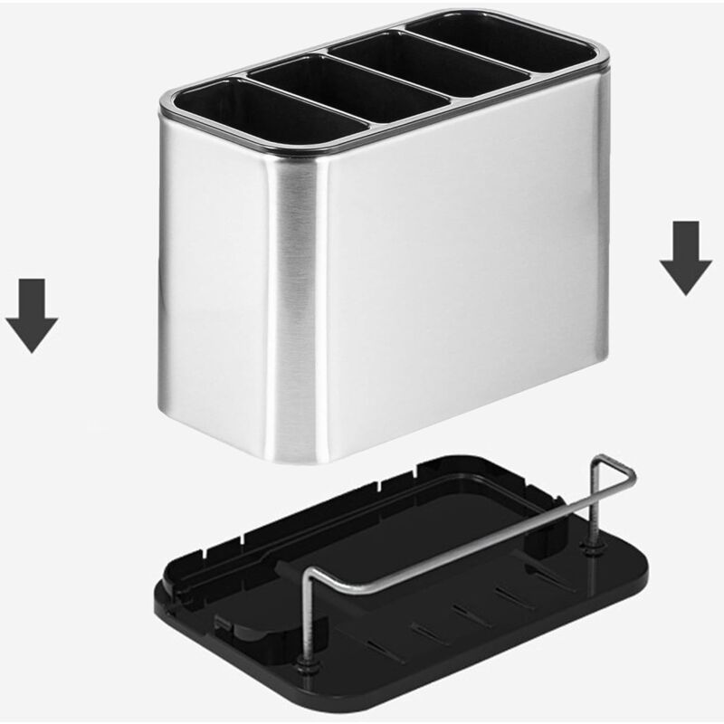 Cutlery Drainer, Fork Spoon Organizer Rack With 4 Compartments With Drainer, For Knife And Fork, Spoon, Sink V1188-MS-227-1068