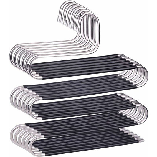 6 Pack Shaped Stainless Steel Non-Slip Pants Hangers For Jeans Scarf Trousers - Black V1188-MS-227-1073