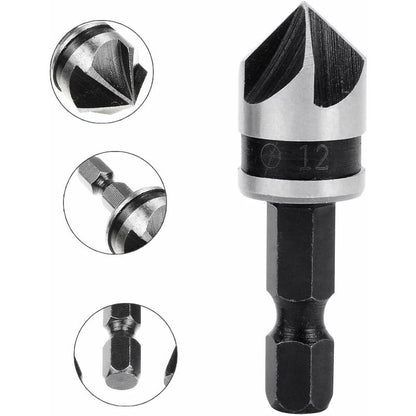 3 pcs 1/4" Hex Hcs Countersink Bit 5 Flute Countersink Drill Bits Countersink Bit 12Mm/16Mm/19Mm For Wood V1188-MS-227-1075