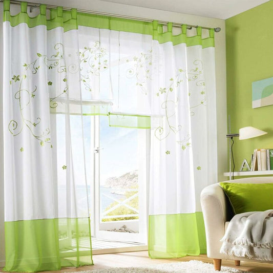 Sheer Curtains Floral Voile Embroidery Tab Top Window Panels For Bedroom Living ROom Decoration 2 Panels, V1188-MS-227-1078