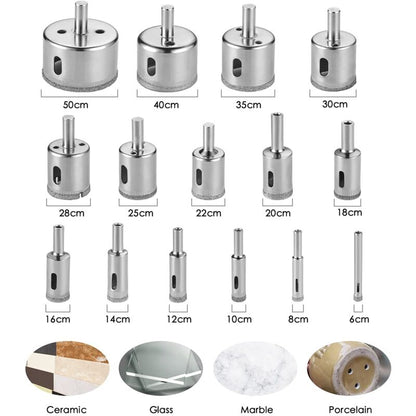 Diamond Drill Bit, 15 pcs Hole Saw Tools Set, Diamond Hole Saw For Glass/Tile/Ceramic/Marble/Porcelain Carbon V1188-MS-227-1080