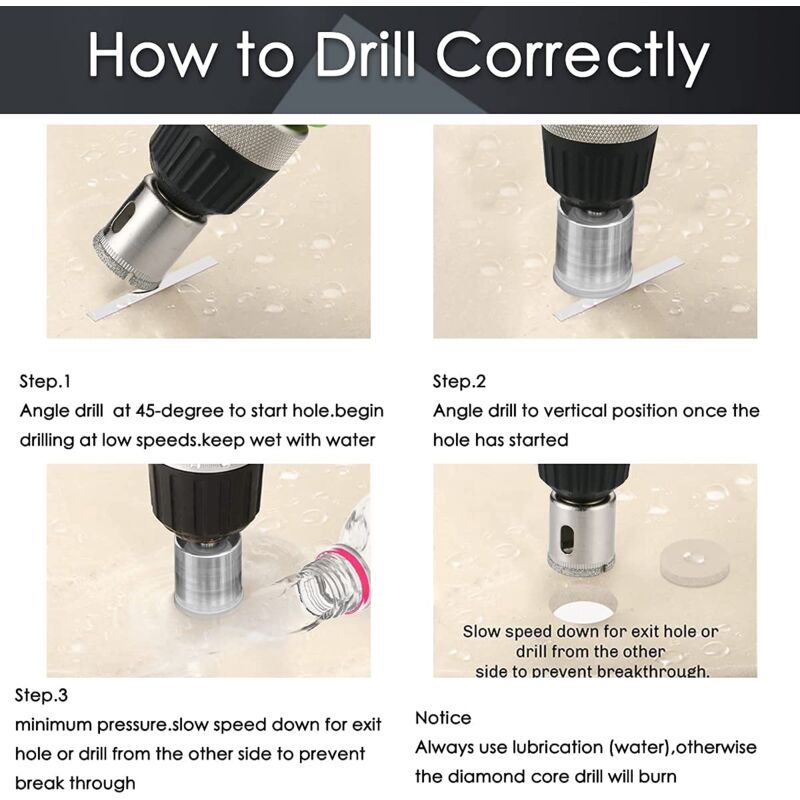 Diamond Drill Bit, 15 pcs Hole Saw Tools Set, Diamond Hole Saw For Glass/Tile/Ceramic/Marble/Porcelain Carbon V1188-MS-227-1080
