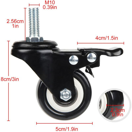 4 Swivel Casters 50Mm Furniture Transport Casters, 40Kg Load Capacity Each, M10 Screws V1188-MS-227-1084