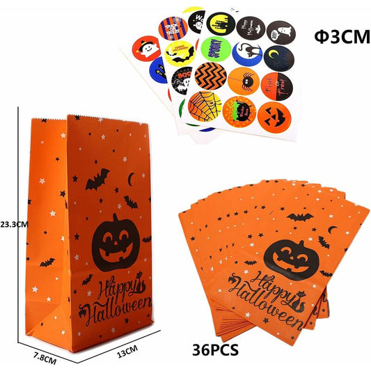 Halloween Paper Bag Candy Bag Gift Bag Set 36 pcs Kraft Paper Bag Kids Birthday Party Wedding Gift Wrapping V1188-MS-227-1085