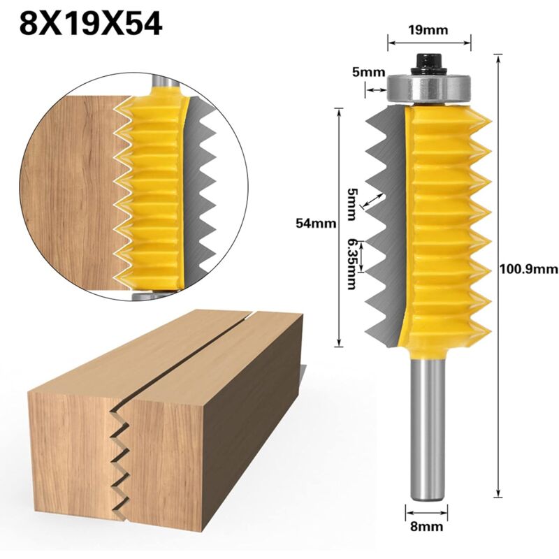 Tenon Cut Woodwork Milling Cutter Power Tool Finger Glue Joint ROuter Bit With 8Mm Shank, ROuter Bit V1188-MS-227-1096