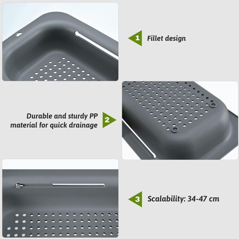 Expandable Sink Strainer - Food Grade Pp Material - Effective Drainage Holes - Quick Drying Rack For Dishes - V1188-MS-227-1098