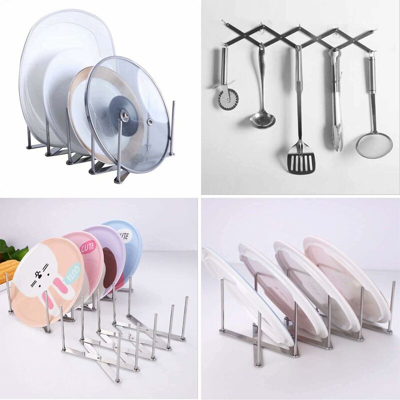 2 pcs Stainless Steel Lid Rack, Kitchen Utensil Organizer, Adjustable Design Lid Holder For Storing Pots, V1188-MS-227-1104