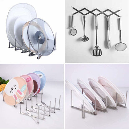 2 pcs Stainless Steel Lid Rack, Kitchen Utensil Organizer, Adjustable Design Lid Holder For Storing Pots, V1188-MS-227-1104